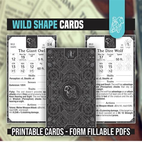 printable wild shape cards 5e.